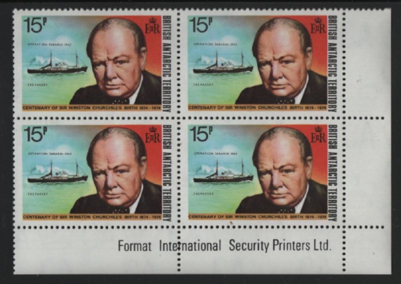 British Antarctic Territory 1974 MNH Sc 63 15p Churchill LR corner block