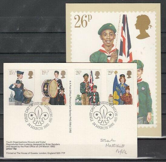Great Britain, Scott cat. 983-986. Scout issue. Scout Post Card. First day. ^