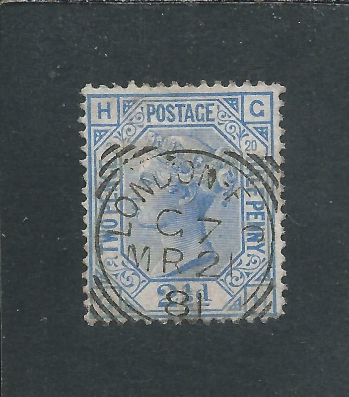 GB-QV 1873-80 2½d BLUE PLATE 20 FU SG 142 CAT £55