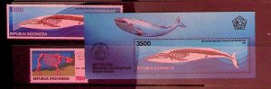 INDONESIA Sc 1587-8+1588a NH SET+S/S OF 1994 - NATURE MUSEUM - WHALES