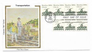 US 1898 3c Handcar coil strips of 4 & 3 on FDC Colorano Silk Cachet ECV $12.50