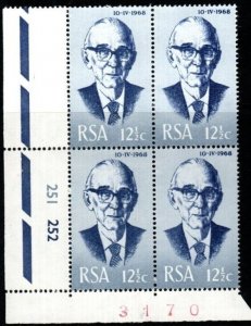 SOUTH AFRICA SG272a 1968 INAUGURATION OF PRESEDENT FOUCHE BLOCK OF 4 MNH