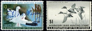 RW21 Mint (Trimmed) & RW37 Used Federal Duck Stamps – 2 Stamp Lot