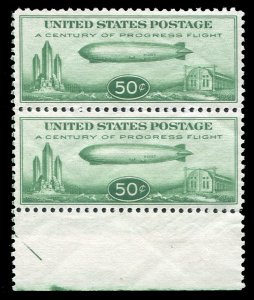 United States, Air Post #C18 Cat$170, 1933 50c green, bottom margin vertical ...