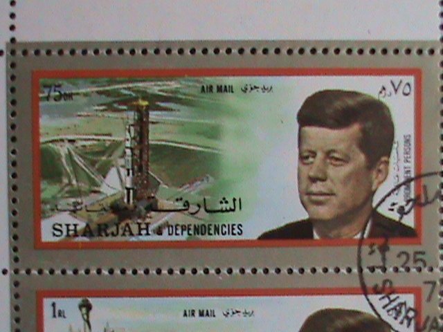 SHARJAH STAMP:1972 PRESIDENT JOHN FRANCIS KENNEDY CTO S/S SHEET VERY FINE