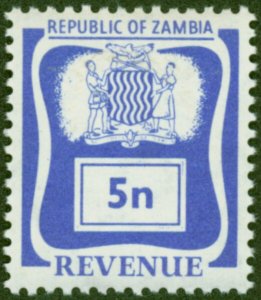 Zambia 1968 5n Blue Revenue Stamp V.F MNH