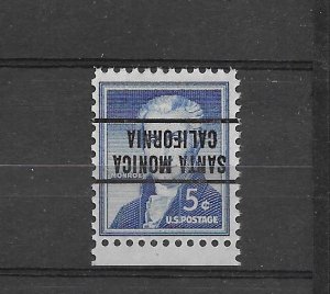 Scott #1038 5c Single F-VF Mint NH INVERTED OVERPRINT SANTA MONICA CALIFORNIA