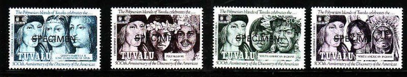 Tuvalu-Sc#594-7- id7-unused NH set-Discovery of America-Specimen overprint-1992-