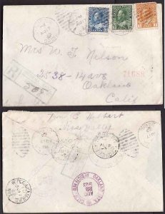 Canada-covers #10570 - 1c + 2c + 10c KGV admirals registered-Wadena, Sask duplex