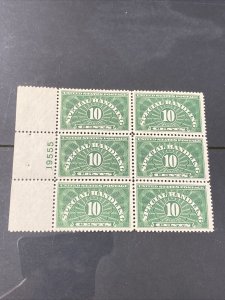 US QE1 Special Handling 10C Plate Block Of 6 Extra Fine Mint Never Hinged