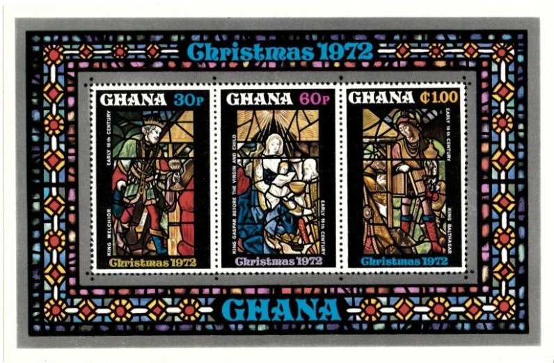 Ghana 1972 - Christmas, Art IMPERF - Souvenir Stamp Sheet of 3 Scott #471A - MNH