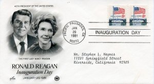 U.S. Scott 1338G (2) On 1981 Reagan Inaugural Cover from Pacific Palisades, CA