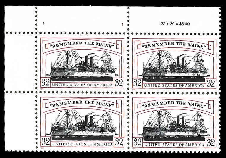 PCBstamps   US #3192 PB $1.28(4x32c)Remember/Maine, MNH, (PB-1a)