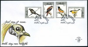 Aruba 162-165 FDC. Michel 221-224. Native Birds 1998. Mimus gilvus, Falcon.