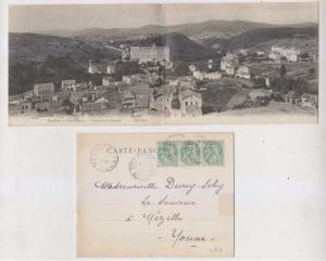 FRANCE 1905 Sc 113 STRIPx3 ON PANORAMIC POSTAL CARD CHATEL-GUYON TO MEZILLES 