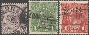 AUSTRALIA Victoria 2d QV + KGV  1d (2) Used F, Perfins