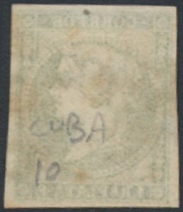 Cuba  SC#  10 Used imperf   4 full margin   see details & scans