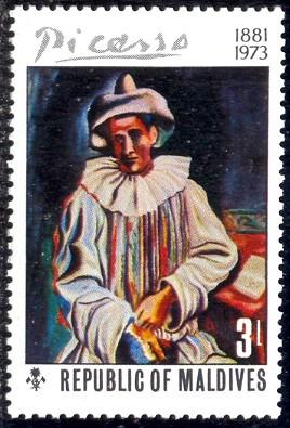 Picasso Painting, Pierrot Sitting, Maldive Islds SC#491 MNH