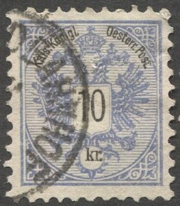 AUSTRIA 1883 10kr blue, Sc 44, Used, VF, Bahnhof postmark