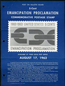 UNITED STATES MINT SOUVENIR PAGE 1963 EMANCIP PROLAMATION   FOLDED PUNCH HOLES 