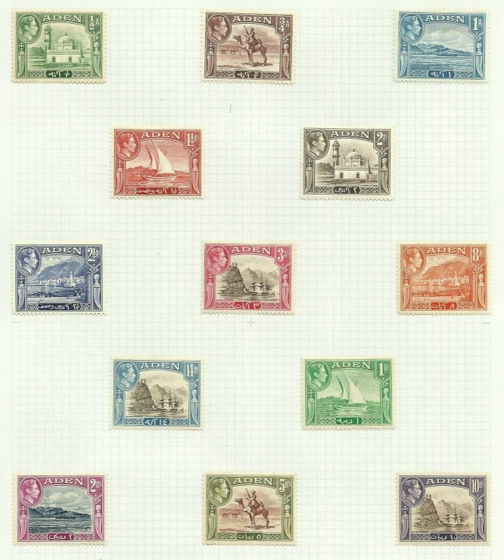 Aden 1939 Set of 13, Sg 16-27 Hinged to page, M/M {C/P-29} 