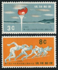 RyuKyu 72-73, MNH. Michel 98-99. Athletic Meet, Nago 1960. Torch, Runners.