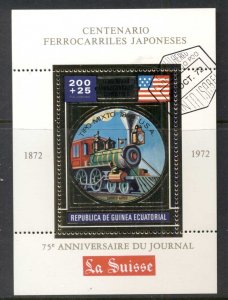 Equatorial Guinea 1972 Japan Trains gold foil embossed MS CTO