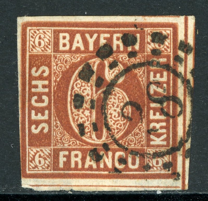 Germany States 1850 Bavaria 6Kr Brown Scott #3 VFU G381