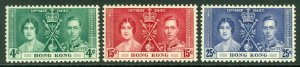 SG 137-9 Hong Kong 1937. 4c-25c. Mounted mint set of 3