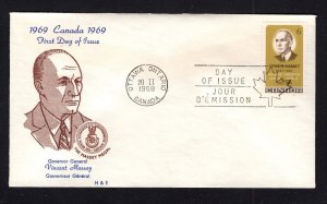Canada #491 (1969 Vincent Massey issue) H&E cachet  FDC unaddressed