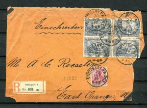 Germany Register Front Part Cover Stuttgart to East Orange 22.10.1920 9728