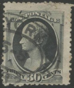 US Sc#190 1879 30c Hamilton Full Black ABN Printing Fine Used Small Tear