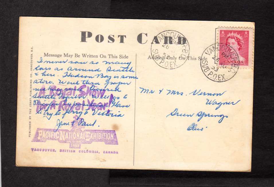 Pacific National Exhibition Vancouver British Columbia Postcard Carte Postale Canada Stamp Hipstamp