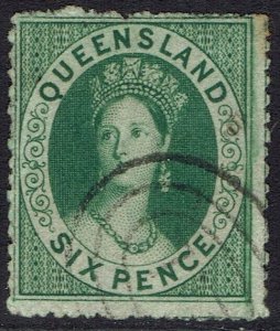 QUEENSLAND 1860 QV CHALON 6D WMK SMALL STAR ROUGH PERF 14 - 16 USED