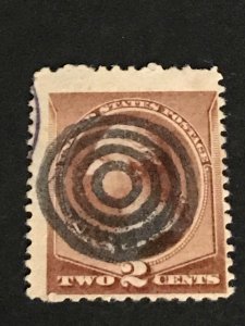 SCOTT# 210 USED 2 CENT WASHINGTON, 1883, ~ W ~ FANCY CANCEL. BULLS EYE