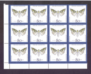 Germany  #B730  MNH 1992 endangered butterflies 80 Pf cornerblock of 12 stamps