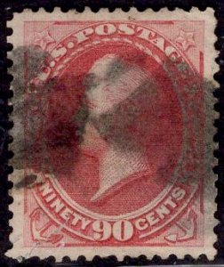 US Stamp #166 90c Rose Carmine Perry USED SCV $275. Superb Centering!