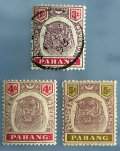 MALAYA PAHANG 1895-99 Tiger SET 3c Used 4c & 5c Mint M3241