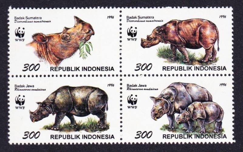 Indonesia WWF Javan and Sumatran Rhinoceros 4v in block 2*2 SG#2267-2270