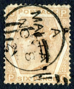 GB Used in Malta 1872. 6d buff. Plate 11. SG Z61.