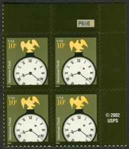 #3757b 10c American Clock, Plate Block [P6666 UR], Mint **ANY 4=FREE SHIPPING**