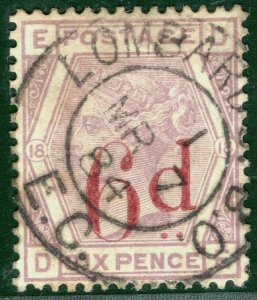 GB QV Stamp SG.162 6d/6d Surcharge Superb 1884 CDS Used c£150+75%=£262 BLRED119