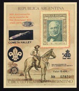 Argentina 1987 Rowland Hill, Halley's Comet, Scouting Souvenir Sheet MNH