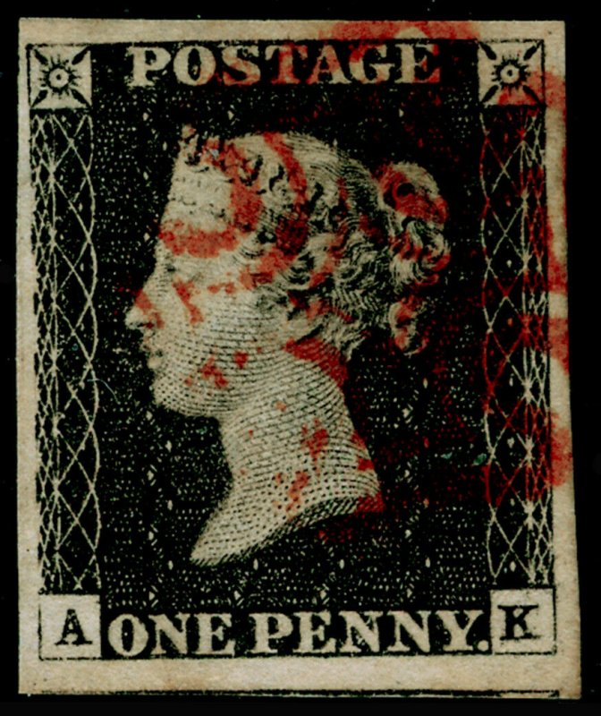 SG3, 1d grey-black PLATE 3, FINE USED. Cat £525. RED MX. 4 MARGINS. AK