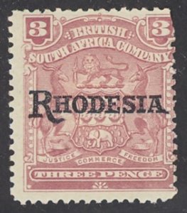 Rhodesia Sc# 86 MH 1909 3p overprints Coat of Arms