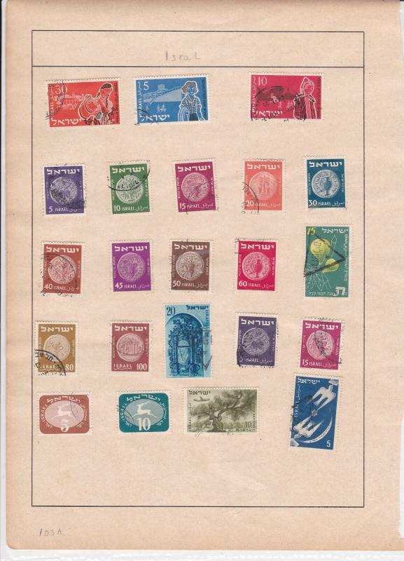 Israel Old Album Page of Stamps Ref 28196