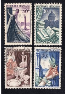 France 1953-54 Group of 4 Commemoratives, Scott 687, 712-714 used, value = $1.05