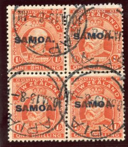 Samoa 1914 KGV 1s vermilion block very fine used. SG 121. Sc 119.