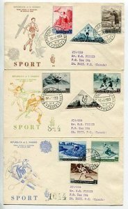 Venetia Club - Sport 1953 on three circulated envelopes for Canada