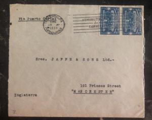 1938 Tegucigalpa Honduras Commercial cover To Manchester England Via Port Cortez